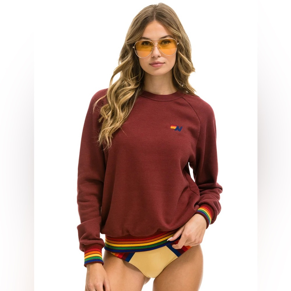 NWOT Aviator Nation Large Red Burgondy Pullover Sweatshirt- Brand New!